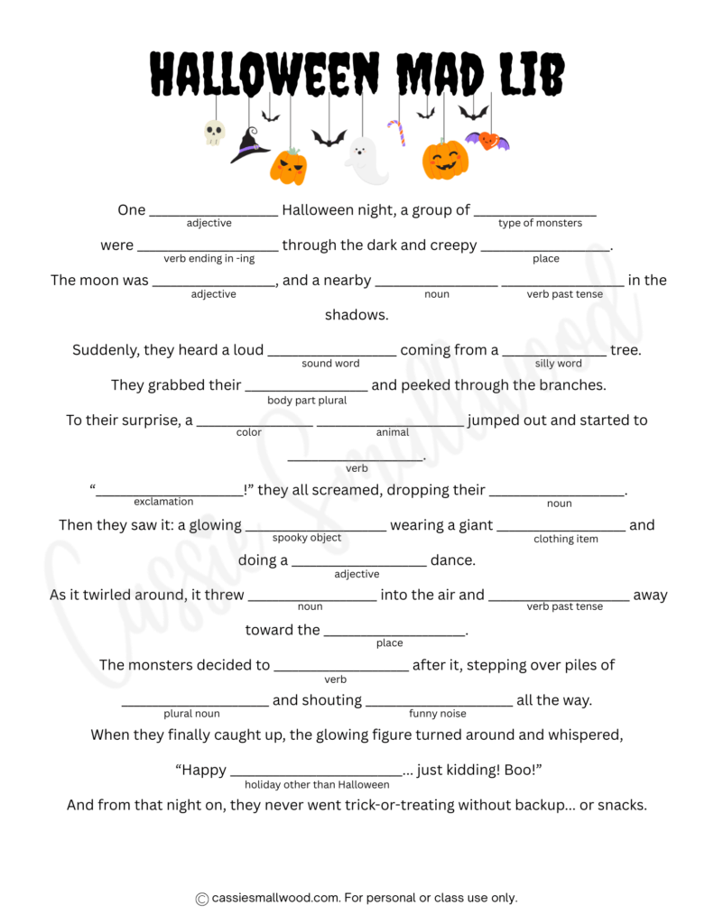 5 fun halloween mad libs (free printable) - cassie smallwood
